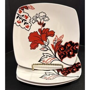 Coventry Porcelain Salad Plates Plate Velvet Bouquet Set of 3 Red Black Floral